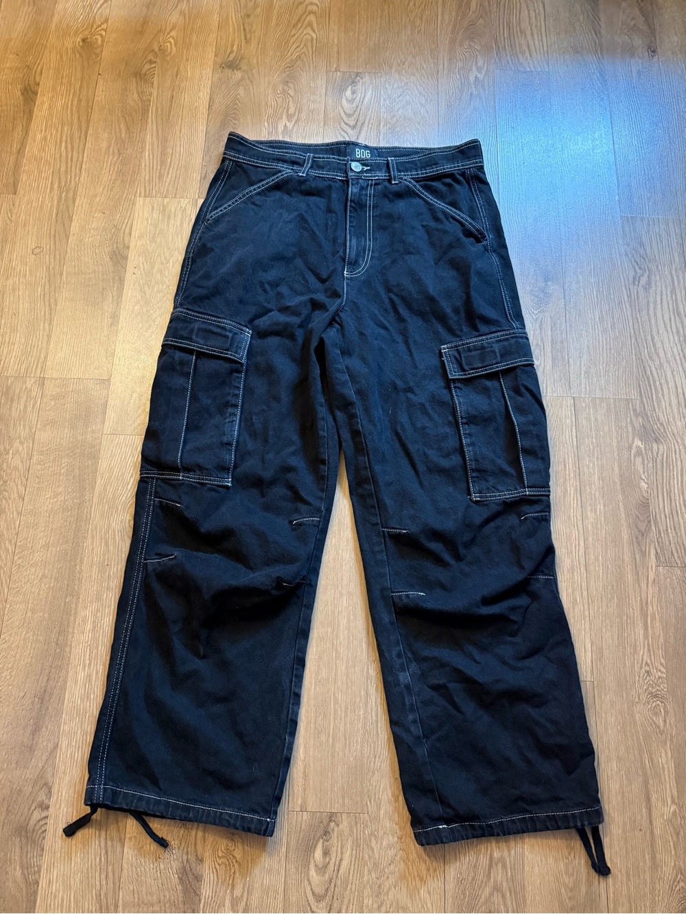 BDG Black Cargo Pants with White Contrast Stitching